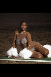 SW043 Fur Rhinestone Jumpsuit